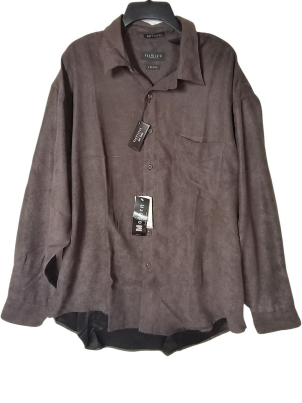Van Heusen Mens Large Brown Soft Suede Button Up Shirt Long Sleeve NWT
